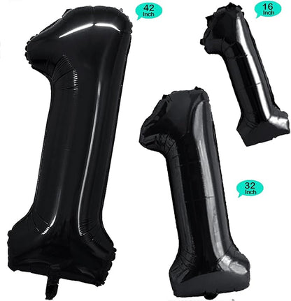 GOER Black Foil Balloons Number 1,Huge Number Balloons for 1st Birthday Party Supplies Anniversary Decorations (3 pcs,42 inch,32 inch,16inch)