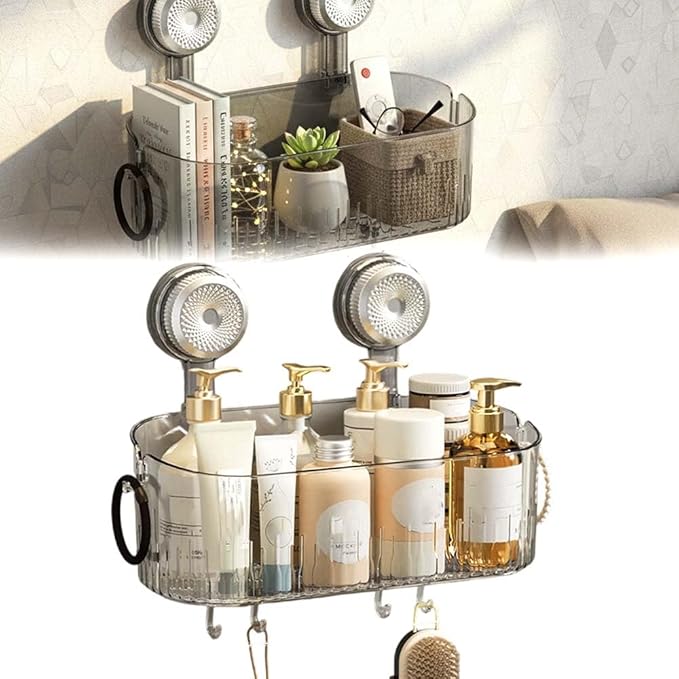AIIONP No-Drill Bathroom Suction Storage Box, 2026 New Suction Cup Shelf, Portable Wall Mounted Bathroom Organizer for Shower, Durable Removable Storage Basket for Home (Transparent)