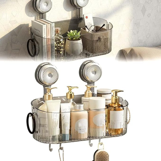 AIIONP No-Drill Bathroom Suction Storage Box, 2026 New Suction Cup Shelf, Portable Wall Mounted Bathroom Organizer for Shower, Durable Removable Storage Basket for Home (Transparent)
