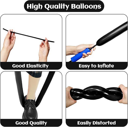 KAWKALSH 260 Black Long Balloons for Balloon Garland Thickening Skinny Latex Twisting Animals Modeling Christmas Birthday Wedding Party Festival Decorations 100pcs