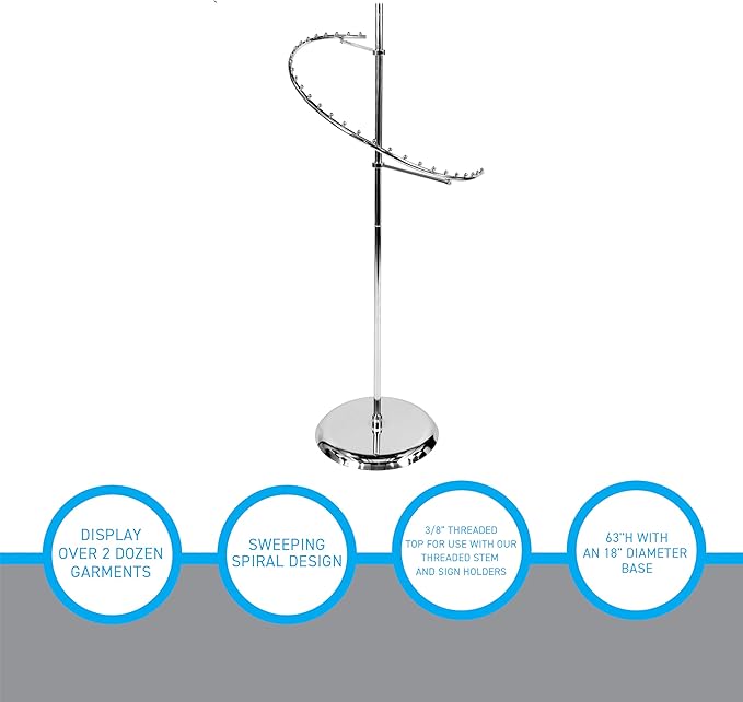 SSWBasics Sleek Chrome Spiral Clothing Rack - 29 Ball Retail Clothing Display Stand - 63"H - Boutique Garment and Accessories Display - Stylish Clothing Display Racks for Retail Stores