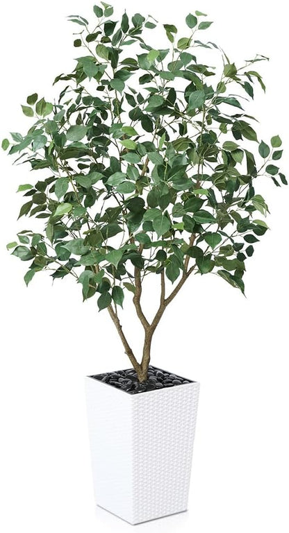 5ft Tall Artificial Ficus Tree in White Planter with Pebbles | UV Resistant Faux Tree for Indoor & Outdoor | Realistic Floor Plant Decor for Home, Office (VN128)