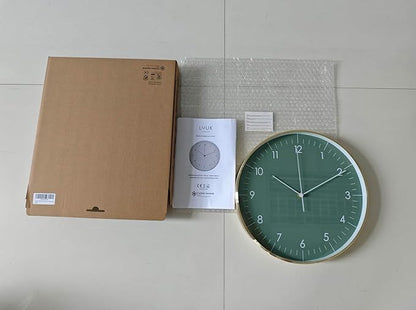 LUUK LIFESTYLE Silent Wall Clock with Quartz Movement, Modern and Minimalist Design, Deco for Kitchen, Living Room, Gift idea, Dark Green and Gold