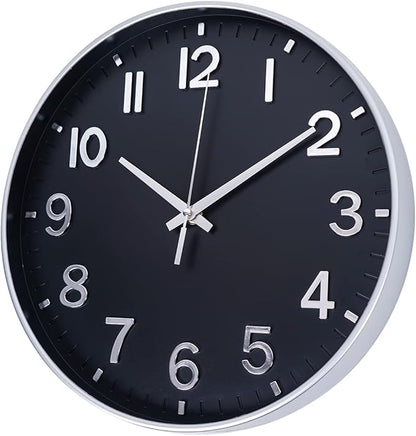 HZDHCLH Modern Wall Clocks Battery Operated,12 inch Silent Non Ticking Round Clock for Wall,Wall Clock for Kitchen Bedroom Living Room Office Classroom Decor (Black and Silver)