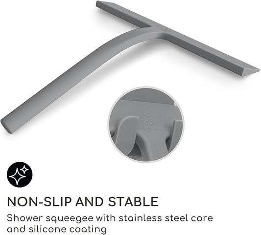 GÜTEWERK Shower Squeegee for Glass Doors, Silicone Window Squeegee, Bathroom and Glass Cleaning - Gray - 9 Inch