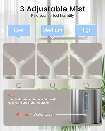 Feekaa Stainless Steel Humidifier Dishwasher Safe, 4L/1Gal Cool Mist Humidifiers for Bedroom, Easy Clean Humidifier Large Room, Humidifiers for Baby Nursery Living Room Office Plant, White