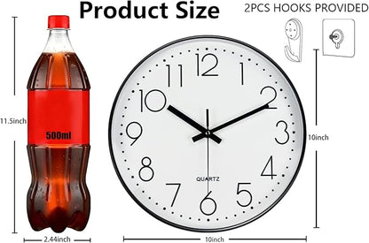 Wall Clock, Silent Wall Clocks Battery Operated 10 Inch Modern Non Ticking Analog Clock with Large Numerals Tempered Glass Clocks for Bedroom, Living Room, Kitchen, Office Decor, White Black