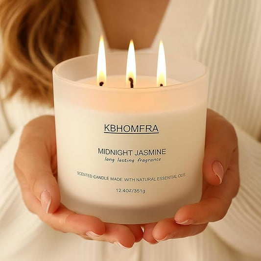 Scented Soy Wax Candle, 12.4 Oz Glass Jar, 70+ Hours Burn Time, Natural Essential Oils, Cotton Wick, Long Lasting Fragrance, Modern Contemporary Style (Coconut Vanilla+Jasmine 2pack)