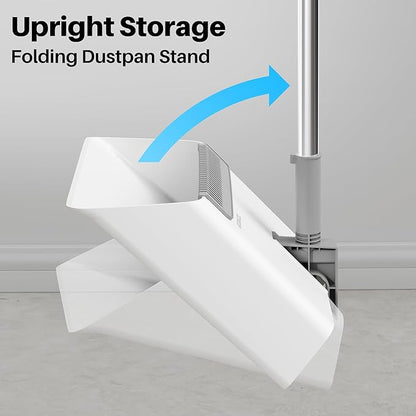 JOYMOOP White Broom and Dustpan Set, Upright Angle Design with Built-in Comb Teeth for Kitchen, Office, Pet Hair, Hard Floors