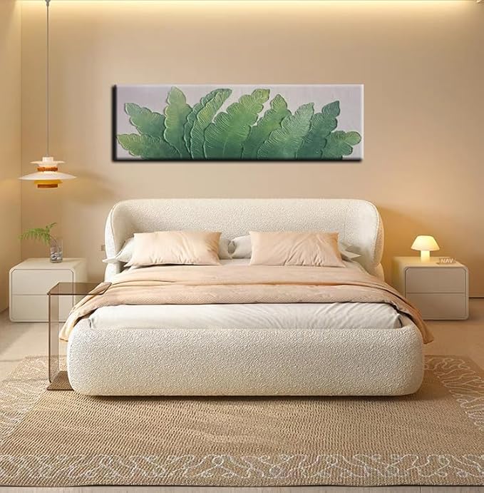 YaSheng Art - Thick Texture Modern minimalist 3D textured wall art Oil Paintings on Canvas Green plant paintings handmade Abstract artwork painting canvas wall art for bedroom Home Wall Art Deco Oil Painting Long size 24X60 Inch