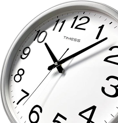 Wall Clock, 18 Inch Large Dial Non-Ticking Silent Battery Operated Quality Analog, Ultra-Quiet Movement Quartz, Timeless Stylish Clock, Ideal Modern Home, Office Décor (Sliver)