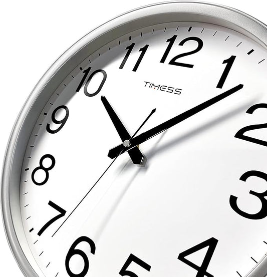 Wall Clock, 18 Inch Large Dial Non-Ticking Silent Battery Operated Quality Analog, Ultra-Quiet Movement Quartz, Timeless Stylish Clock, Ideal Modern Home, Office Décor (Sliver)