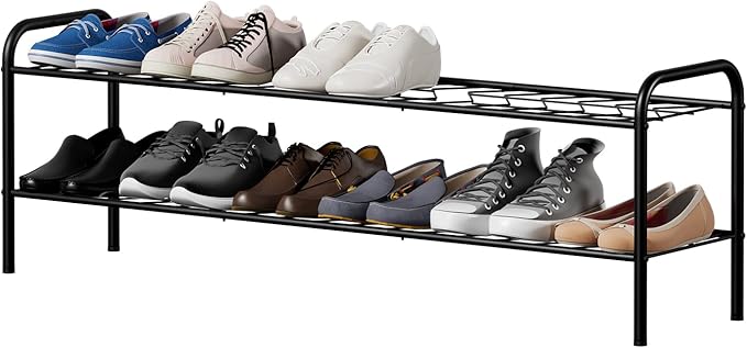 2-Tier Metal Shoe Rack, Free Standing Shoe Storage Rack for Entryway, Closet and Hallway (Black, 2-Tier-Long)