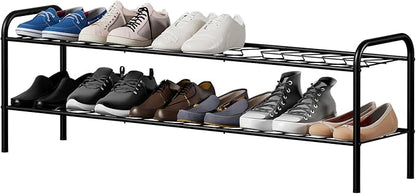 2-Tier Metal Shoe Rack, Free Standing Shoe Storage Rack for Entryway, Closet and Hallway (Black, 2-Tier-Long)