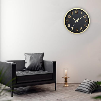 Wall Clocks Battery Operated 12 inch Modern Wall Clock,Silent Non Ticking Wall Clock for Living Room Bedroom Kitchen Office Classroom Decor (Black Gold)