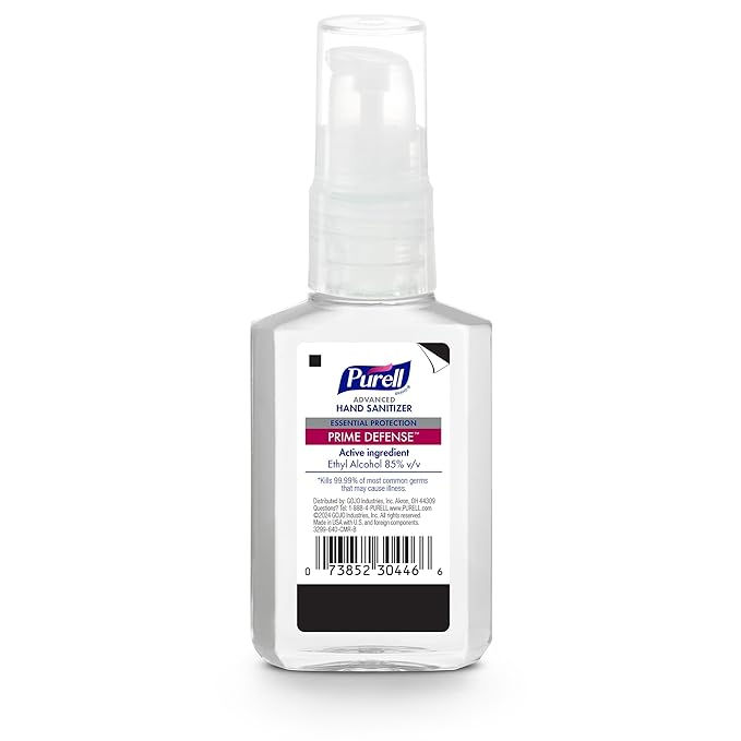 Purell Prime Defense Advanced Hand Sanitizer, Fragrance Free, Our Maximum Strength Formula, 2 fl oz Travel-Size Pump Bottles (Pack of 6) - 3299-04-EC