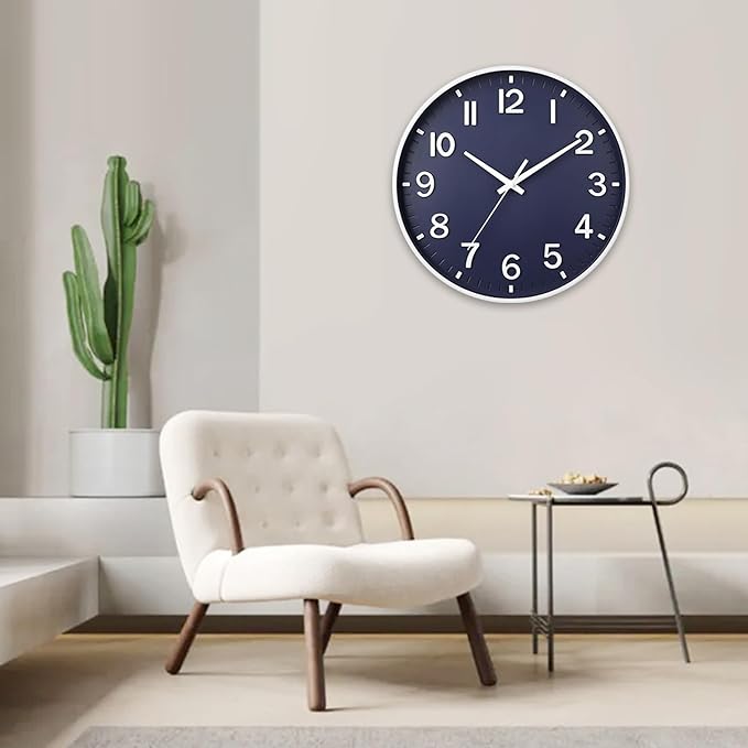 HZDHCLH Wall Clocks Battery Operated,Wall Clock Navy Blue,12 inch Wall Clock Silent Non Ticking Modern 3D Numbers for Kitchen Bedroom Living Room Office Classroom Decor