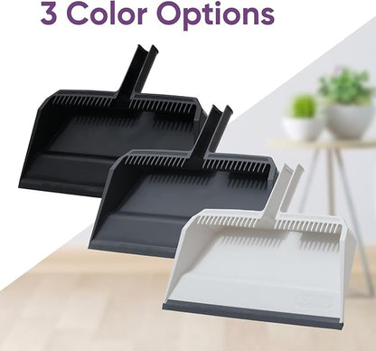 Superio 2-Pack Wide Plastic Dustpan with Comb - 16" Wide, Rubber Lip, Broom Handle Clip, White