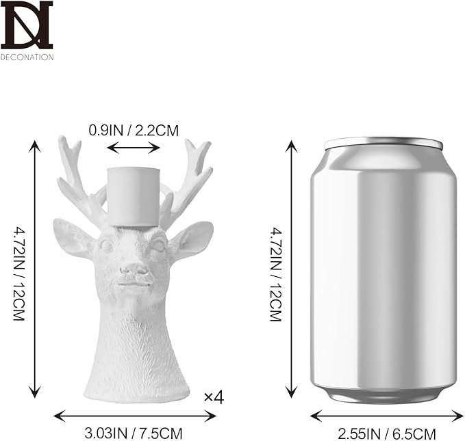 DN DECONATION Candlestick Holders Reindeer Votive Candle Holders for Taper Candles, Christmas Deer Candle Holder Centerpieces for Dining Table, Mantel & Holiday Decorations Set of 4 (White)