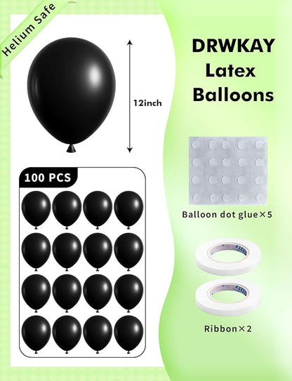Black Balloons 100 Pack,12 Inch Matte Black Latex Helium-Ready Garland for Birthdays Weddings Baby Showers Graduations Elegant Arch Decorations