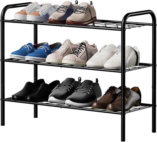 3-Tier Metal Shoe Rack, Free Standing Shoe Storage Rack for Entryway, Closet and Hallway (Black, 3-Tier-Short)