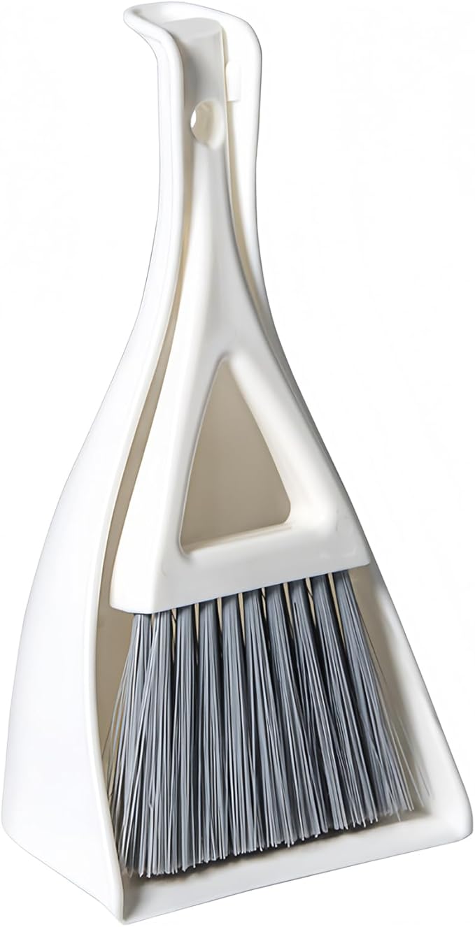 Dust Pan Broom Brush Dustpan -Mini Broom and Dustpan Combo Set, Handheld Sweeper Cleaning for Tables, Keyboards, Guinea Pig Cage, and Cat Litter, etc. (White)