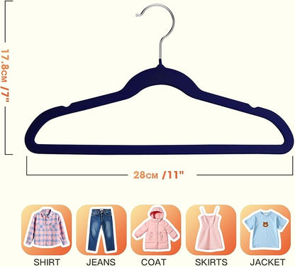 Toddler Hangers,50 Pack 11 Inch,Velvet Baby Hangers Slim & Space-Saving,Baby Clothes Hangers with 360 Swivel Hook,Heavy Duty Felt Hanger for Childrens Coats, Pants,and Dress (Dark Blue)