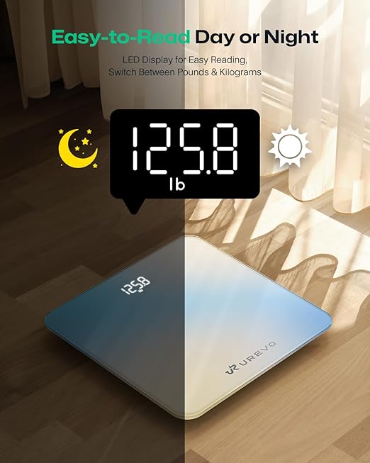 UREVO Smart Scale for Body Weight & BMI Tracking Sync with App, Digital Bathroom Scale with LED Display, Highly Accurate Weight Scale, 400 lb/180 kg, lb/kg Units, Batteries Included, Blue