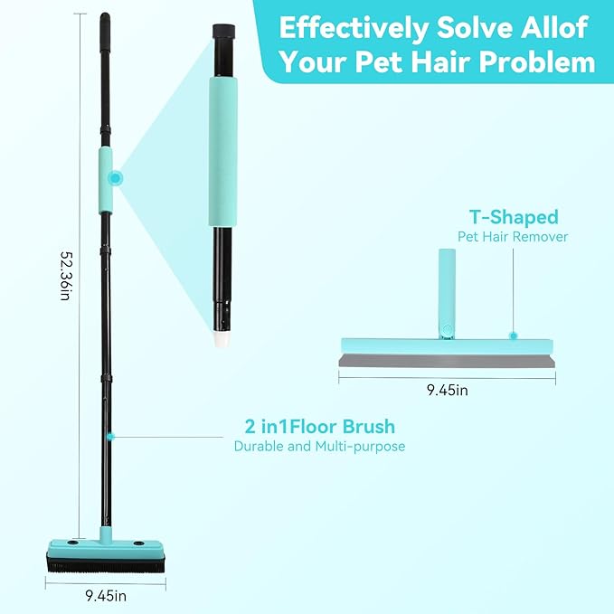 Rubber Broom for Carpet Pet Hair Remover,with Multifunction Magic Broom,air Broom,for pet Removal Fluff Carpet, Hardwood Floor, Cleans Glass, Fine Dust, Hair, Liquid (Black)