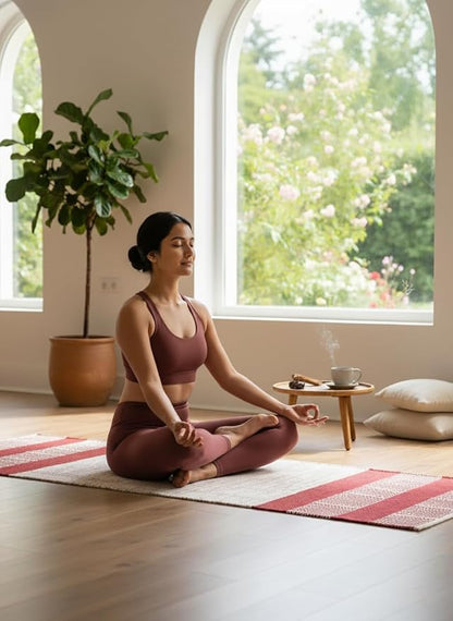 Craftyansari Handwoven Cotton Yoga Mat, Natural, 72 x 24 Inches, Fair Trade, Soft Absorbent Surface for Exercise, Workout, Meditation