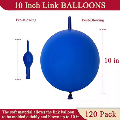 Blue Link Balloons 10 Inch 120 Pcs Latex Linking Balloons for Birthday Wedding Party Festival Decorations