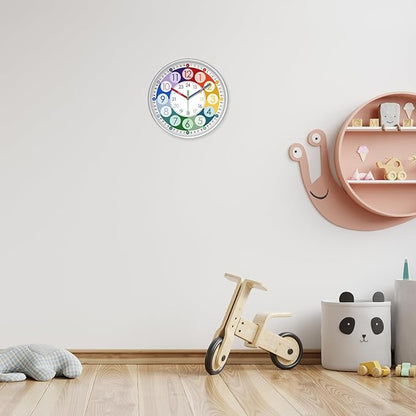 XFM Colorful Wall Clock for Kids Non Ticking Wall Clocks Battery Operated 14 Inch Small Wall Clock for Classroom