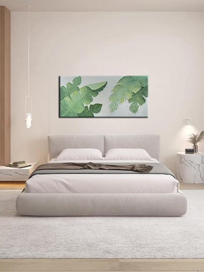 YaSheng Art- Modern minimalist 3D textured wall art Oil Paintings on Canvas Green plant paintings handmade Abstract artwork painting canvas wall art for bedroom Home Wall Art Deco Oil Painting 24x48inch