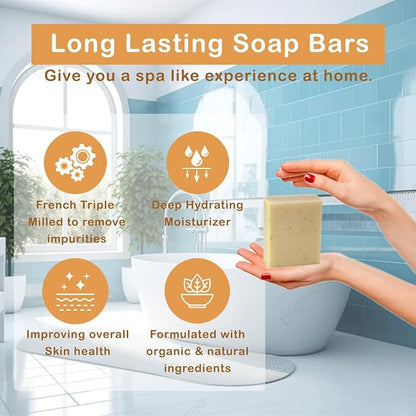 Almond Scented Natural Soap Bars (5 Bars), 3.5oz Moisturizing French Triple Milled Soap Bars Enriched with Shea Butter - Pure Plant Oil Bath & Body