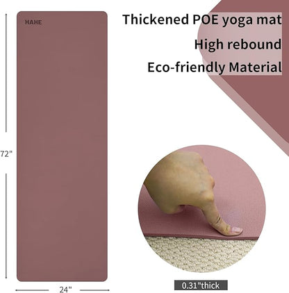 HAHE Yoga Mat Thick (8MM,1/3"), Eco-Friendly POE Non Slip Yoga Mat, High Rebound & Shock Absorption, Anti-Tear & Sweat-Resistant for Yoga, Fitness, Home, Workouts, Large Pilates Mats 72"x24" with Carrying Strap