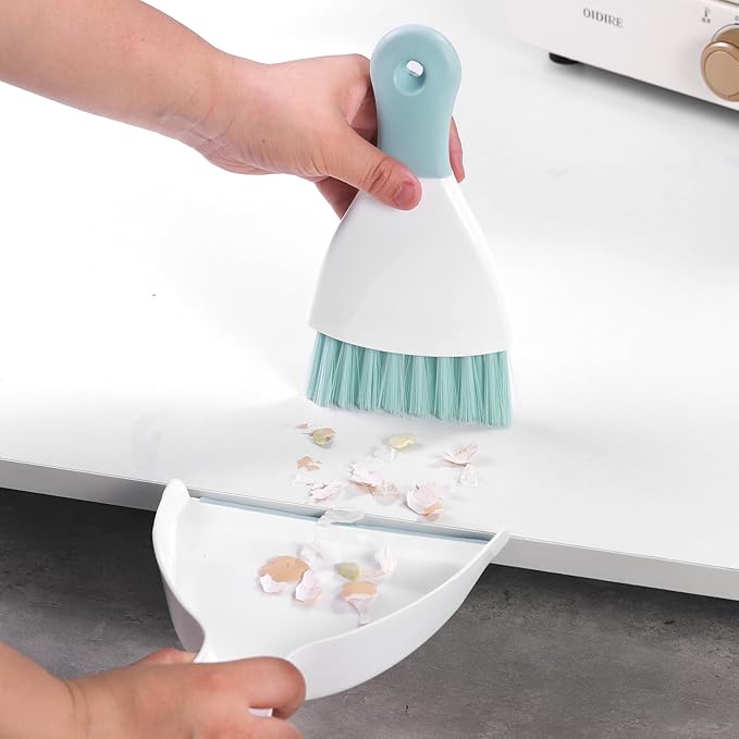 NACENA Mini Dustpan and Brush Set, Small Broom and Dustpan Set Dust Pan and Mini Hand Broom Dustpan and Broom Combo Compact for Home Table Keyboards Sofa Kitchen Pets, Blue