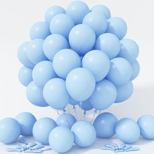 Pastel Blue Balloons 12 Inch, 100 Pack Light Blue Latex Matte Macaron Powder Helium for Gender Reveal Baby Shower Birthday Wedding Party Decorations