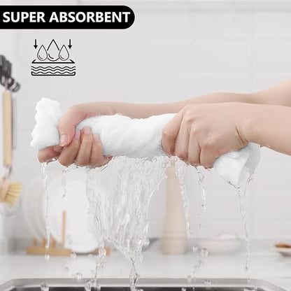 Fintale 100% Cotton Kitchen Towels and Dishcloths Set, 12 x 12 & 15 x 25 Inches, Set of 8 Bulk Super Soft and Absorbent Terry Cloth Dish Towels, Quick Drying Hand Towels with Hanging Loop, White