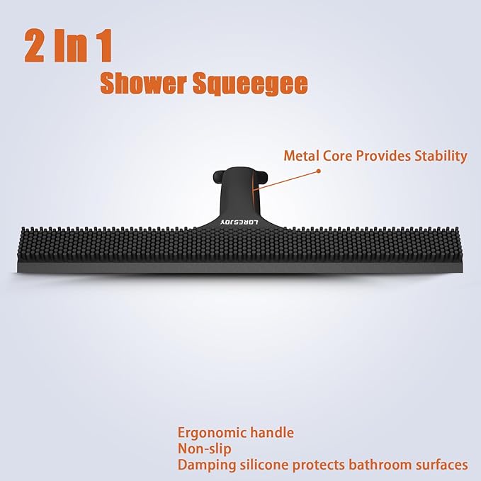 Shower Squeegee for Glass Doors, Squeegee for Shower Glass, 2 in 1 Shower Wiper, Bathroom Squeegee for Shower, Cleaning Tile Wall, Car, 10 Inch Black