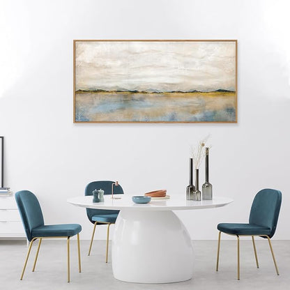 HLNIUC Large Abstract Horizontal Wall Art,Neutral Distant Mountain Wall Decor 20x40, Watercolor Beige Dusty Nature Landscape Painting, Modern Pastel Scenery Art Prints for Living Room, Bedroom, Office