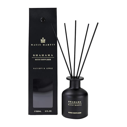 Shahama Reed Diffuser 5 oz - Luxury Aromatherapy with Saffron & Apple - Home Decor Gift for Bedroom, Office, Living Room, and Bathroom - Long Lasting Scent with Premium Fragrance Sticks