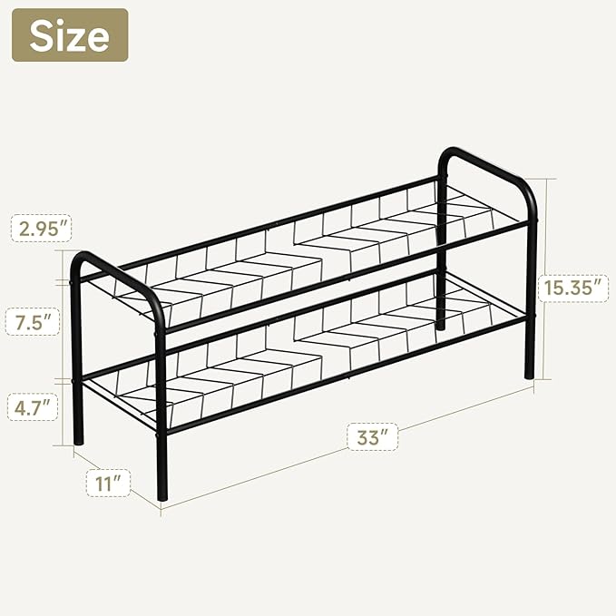 2-Tier Metal Shoe Rack, Free Standing Shoe Storage Rack for Entryway, Closet and Hallway (Black, 2-Tier)