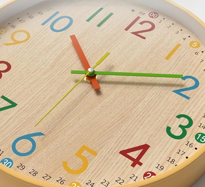 MO-N Silent 12-Inch Wall Clock, Non-Ticking Battery Operated Colorful Clock for Classroom, Bedroom, School, Analog Wall Clock for Time Teaching. (A Type)