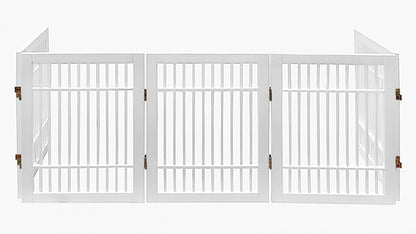 Pet Dog Gate Strong and Durable Freestanding Folding Acacia Hardwood Portable Wooden Fence Indoors or Outdoors by Urnporium (White Pet Gate, 5 Panel 24" Tall)