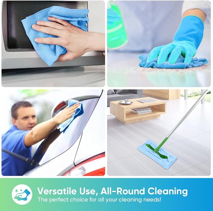 HOMEXCEL Blue Microfiber Cleaning Cloths 20 Pack, Highly Absorbent, Lint & Scratch-Free Cleaning Rags for House Kitchen, Microfiber Towels for Car 11.5 x 11.5 inch