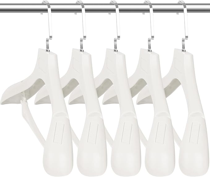 Plastic Extra Wide Shoulder Suit Hangers for Men 10 Pack Width 17.7", Ivory White Sweater Hangers no Shoulder Bump Non Slip for Thick Sweaters, Clothes Hangers with Pants Bar & Metal Hook