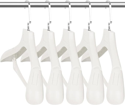 Plastic Extra Wide Shoulder Suit Hangers for Men 10 Pack Width 17.7", Ivory White Sweater Hangers no Shoulder Bump Non Slip for Thick Sweaters, Clothes Hangers with Pants Bar & Metal Hook