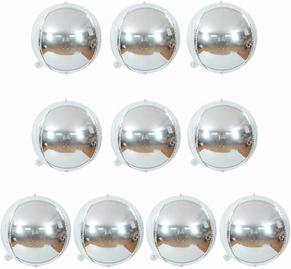 10 pcs Silver 4D balloon, 10 inch Foil Mylar Sphere Balloon for Birthday Party,Wedding,Valentine's Day, Christmas,Baby Shower Decoration Supplies