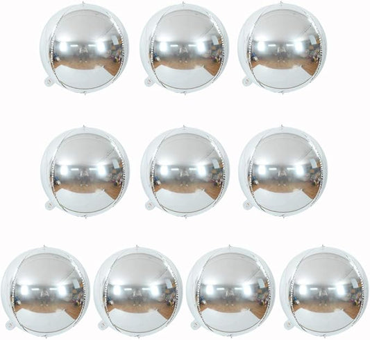 10 pcs Silver 4D balloon, 10 inch Foil Mylar Sphere Balloon for Birthday Party,Wedding,Valentine's Day, Christmas,Baby Shower Decoration Supplies