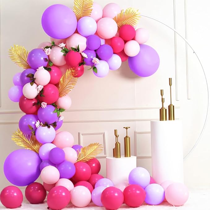 100pcs Pink and Purple Balloons 12 Inch with Ribbon for Girls Women Birthday Baby Shower Wedding Party Decorations